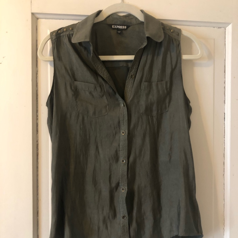 Express Army Green Button Studded Down Tank